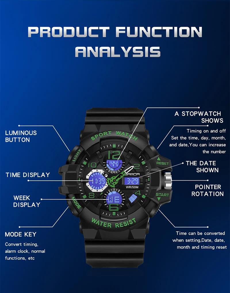 Sanda G-Style Military Digital Shock Sports Watch For Men - Waterproof Electronic Wristwatch - storedevanci