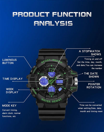 Sanda G-Style Military Digital Shock Sports Watch For Men - Waterproof Electronic Wristwatch - storedevanci
